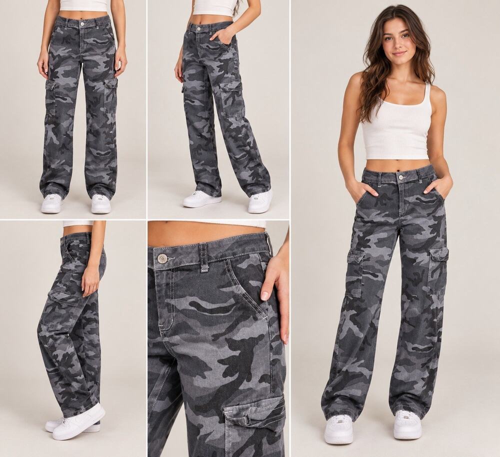 VIP Jeans Camo Cargo Pants Juniors 11/12 Gray Black Stretch Utility